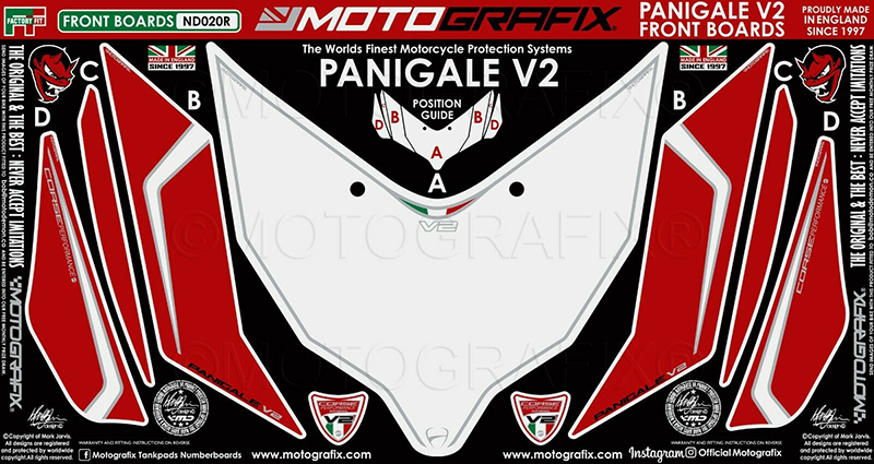 MOTOGRAFIX FRONT BODY PAD DUCATI Panigale 955 V2(21-)Red with Black, Green, White & Metallic Silver ND020R