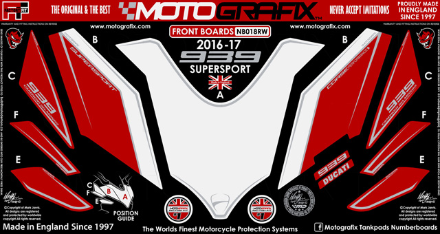 MOTOGRAFIX FRONT BODY PAD DUCATI Supersport939 (16/17)Red with White&Metallic Silver ND018RW