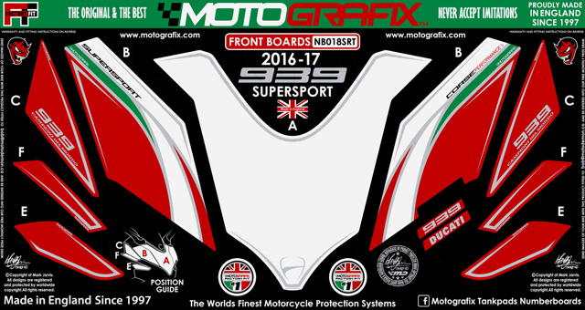 MOTOGRAFIX FRONT BODY PAD DUCATI Supersport939 (16/17)Red with Green/Black/White&Metallic Silver ND018SRT