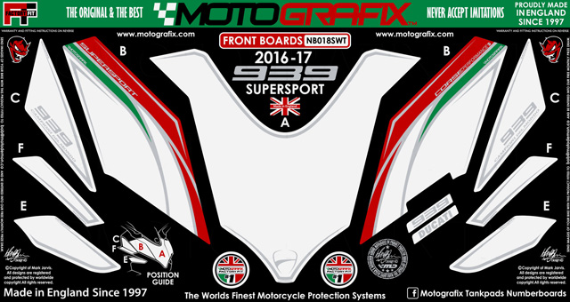 MOTOGRAFIX FRONT BODY PAD DUCATI Supersport939 (16/17)White with Green/Red&Metallic Silver ND018SWT