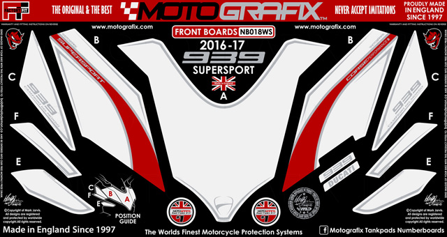 MOTOGRAFIX FRONT BODY PAD DUCATI Supersport939 (16/17)White with Red & Metallic Silver ND018WS