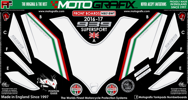 MOTOGRAFIX FRONT BODY PAD DUCATI Supersport939 (16/17)White with Green/Red&Metallic Silver details ND018WT