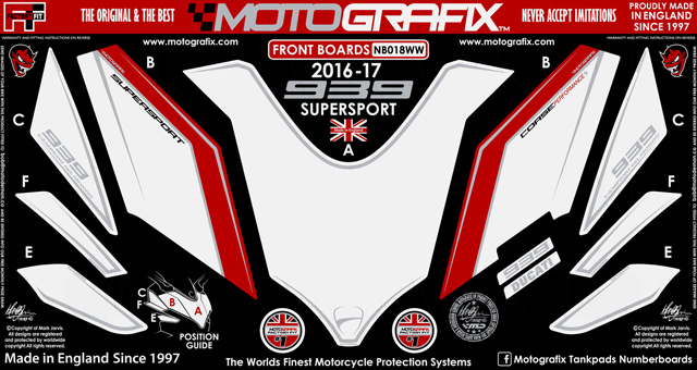 MOTOGRAFIX FRONT BODY PAD DUCATI Supersport939 (16/17)White with Green/Red&Metallic Silver ND018WW