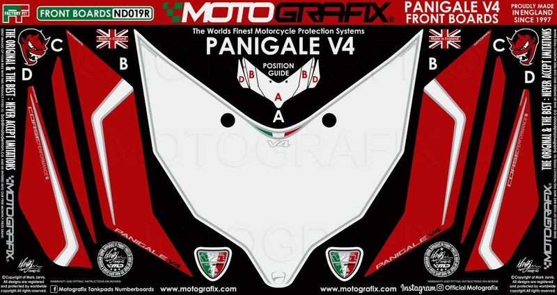 MOTOGRAFIX FRONT BODY PAD DUCATI Panigale V4 Series(18-)White with Black, Green,Red&Metallic Silver ND019R