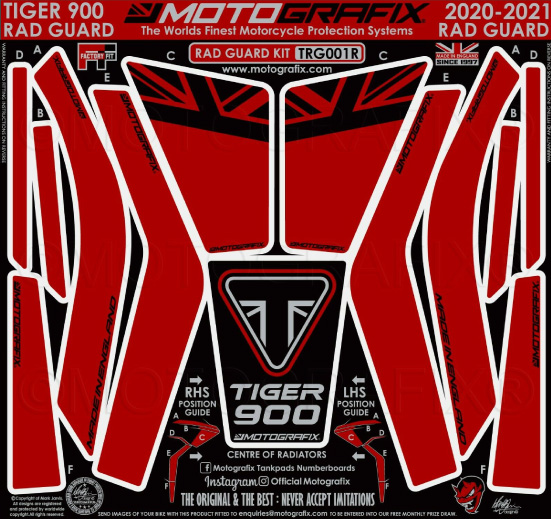 MOTOGRAFIX（モトグラフィックス） Radiator Guard Protection TRIUMPH Tiger900 GT Pro(20-) Red with Black & Metallic Silver TRG001R