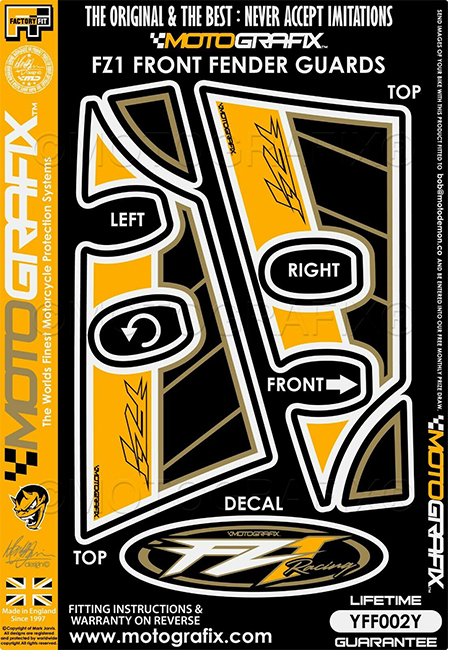 MOTOGRAFIX（モトグラフィックス） FRONT FENDER KIT YAMAHA FZ1(07-)Yellow with White,Black&Metallic Gold YFF002Y