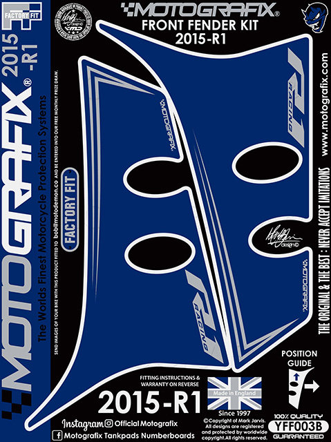 MOTOGRAFIX（モトグラフィックス） FRONT FENDER KIT YAMAHA YZF-R1(15-17)Blue with Metallic Silver YFF003B