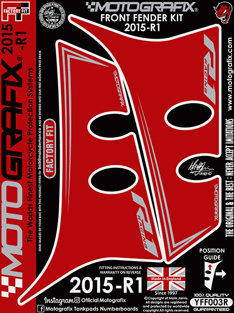 MOTOGRAFIX（モトグラフィックス） FRONT FENDER KIT YAMAHA YZF-R1(15-17)Red with Metallic Silver YFF003R