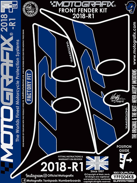 MOTOGRAFIX（モトグラフィックス） FRONT FENDER KIT YAMAHA YZF-R1(18/19)Black with Blue & Metallic Silver YFF004KB