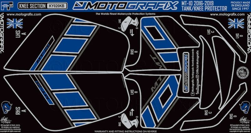 MOTOGRAFIX KNEE BODY PAD YAMAHA MT-10(16-19)Black with Grey, Blue&Metallic Silver KY020KB