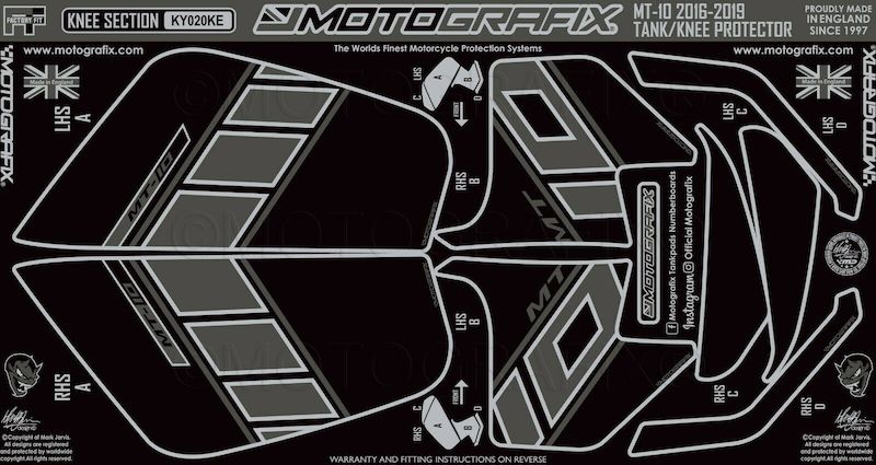 MOTOGRAFIX KNEE BODY PAD YAMAHA MT-10(16-19)Black with Grey&Metallic Silver KY020KE