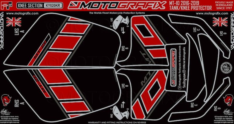 MOTOGRAFIX KNEE BODY PAD YAMAHA MT-10(16-19)Black with Grey,Red&Metallic Silver KY020KR