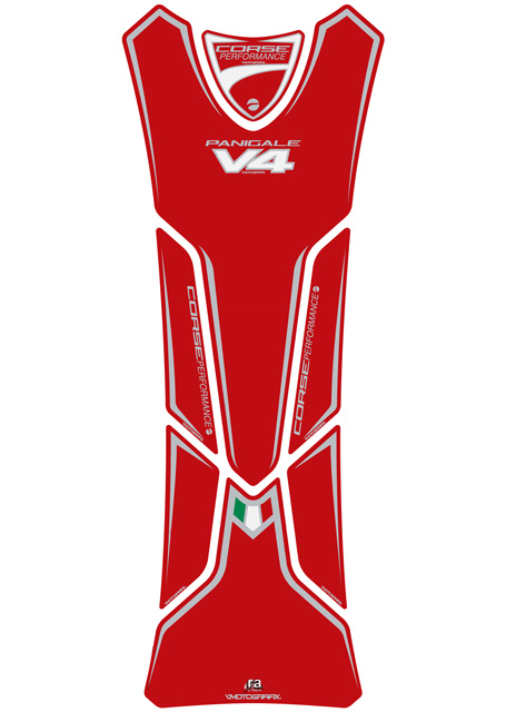 MOTOGRAFIX（モトグラフィックス) TANK PAD DUCATI PANIGALE V4 Series(18-) Red with Green, White & Metallic Silver TD027R