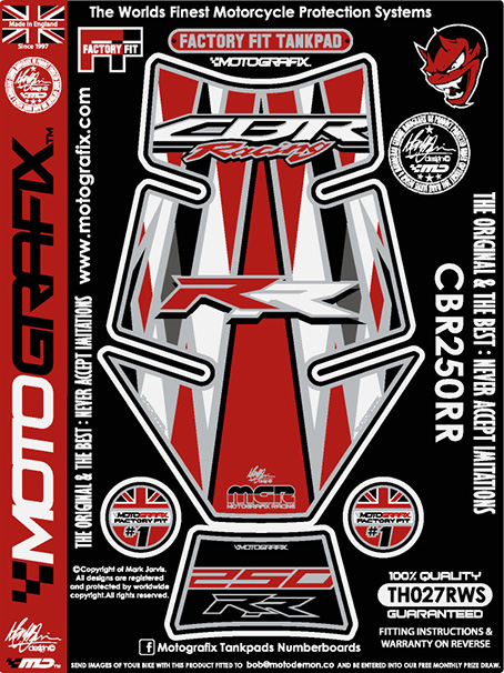 MOTOGRAFIX（モトグラフィックス） TANK PAD HONDA CBR250RR(17-) RED/WHITE/SILVER TH027RWS