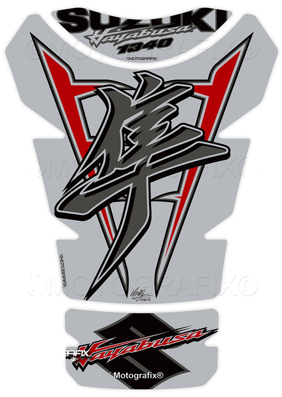 MOTOGRAFIX（モトグラフィックス） TANK PAD SUZUKI GSX1300R隼(21-) Metallic Silver with Grey, Black & Red TS037SR