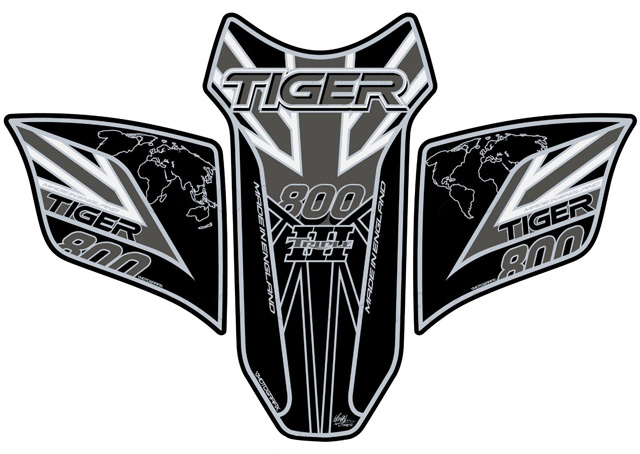 MOTOGRAFIX（モトグラフィックス） TANK PAD TRIUMPH Tiger800(18-) Black with White, Grey & Metallic Silver TT031KEUJ