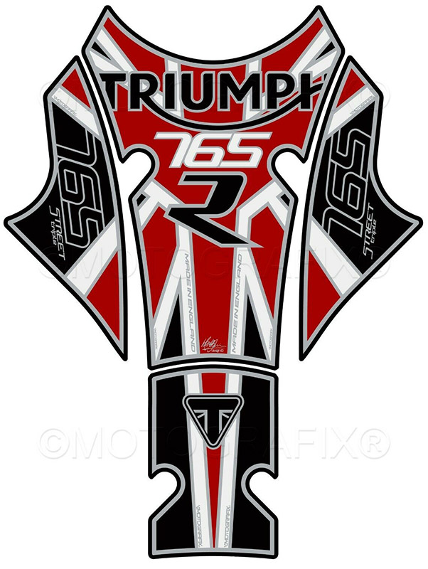 MOTOGRAFIX（モトグラフィックス） TANK PAD TRIUMPH Street TRIPLE 765R(17-21) Red with White, Black & Metallic Silver TT035KR